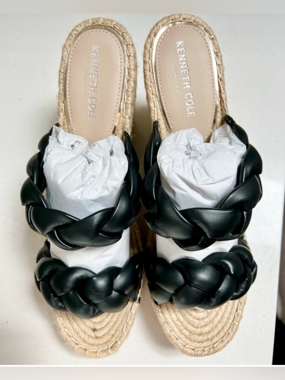 Kenneth Cole New York Black Olivia Braid Platform Wedge Sandals NWT